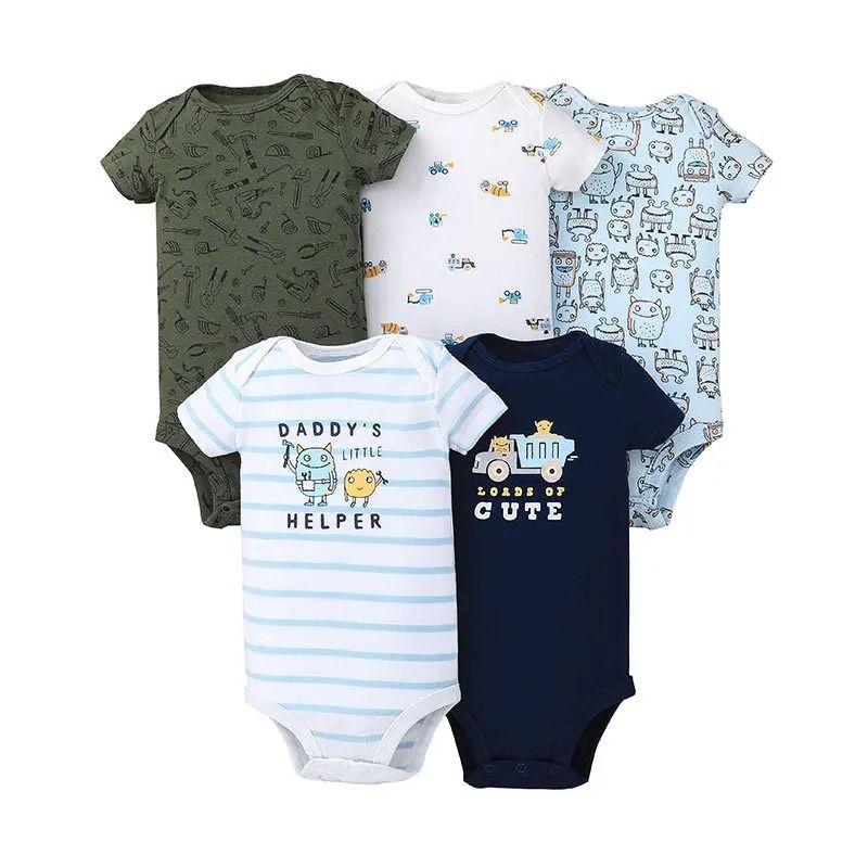 5PCS/Lot Baby Bodysuits 100% Cotton Newborn Baby Boys Clothes Short Sleeve Infant Ropa 0-24M Summer Baby Clothing Jumpsuits