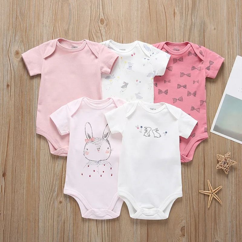 5Pcs/Lot Newborn Baby Clothes Summer Short Sleeve 100% Cotton Infant Baby Boy Romper Quality Toddler Girls Overalls