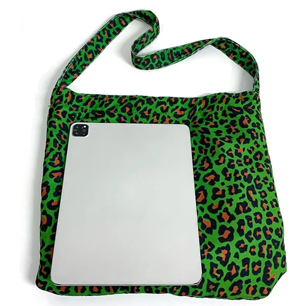 Women's Corduroy Shoulder Crossbody Bag Green Leopard Print Cloth Large Capacity Handbag Casual Travel Shopping Totes