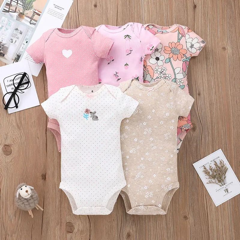 5PCS/Lot Baby Boys Girls Bodysuits 100% Cotton Short Sleeves Kids Clothes 6-24 Month Newborn Baby Clothing Bebe Jumpsuit