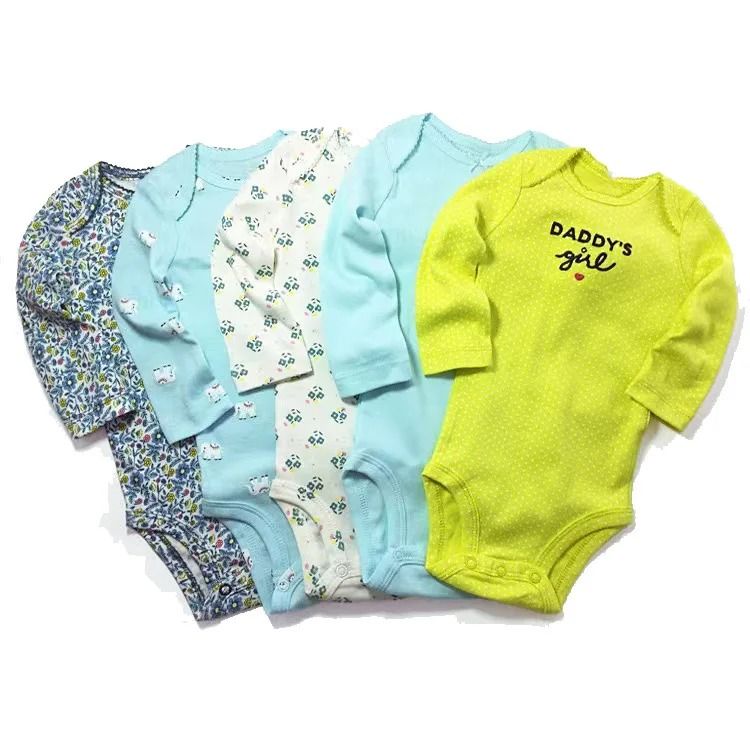 5pcs/lots Baby Boy Clothes Sets Newborn Cotton Romper Unisex Baby Girl Clothes Long Sleeve Cartoon Print Ropa Jumpsuits Clothes 6-24M