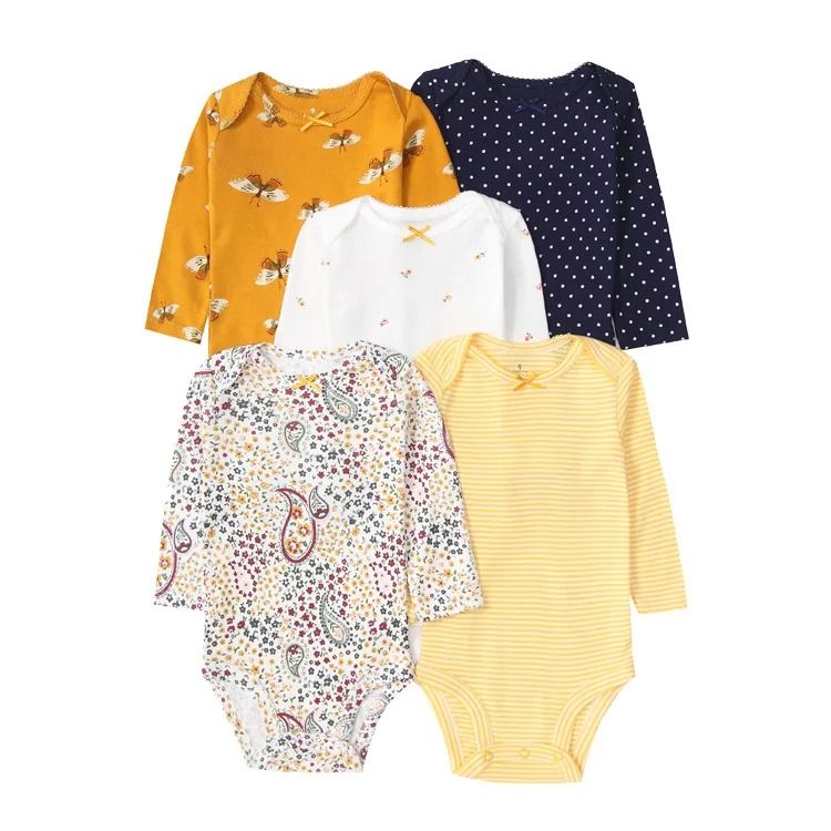 5pcs/lots Baby Boy Clothes Sets Newborn Cotton Romper Unisex Baby Girl Clothes Long Sleeve Cartoon Print Ropa Jumpsuits Clothes 6-24M