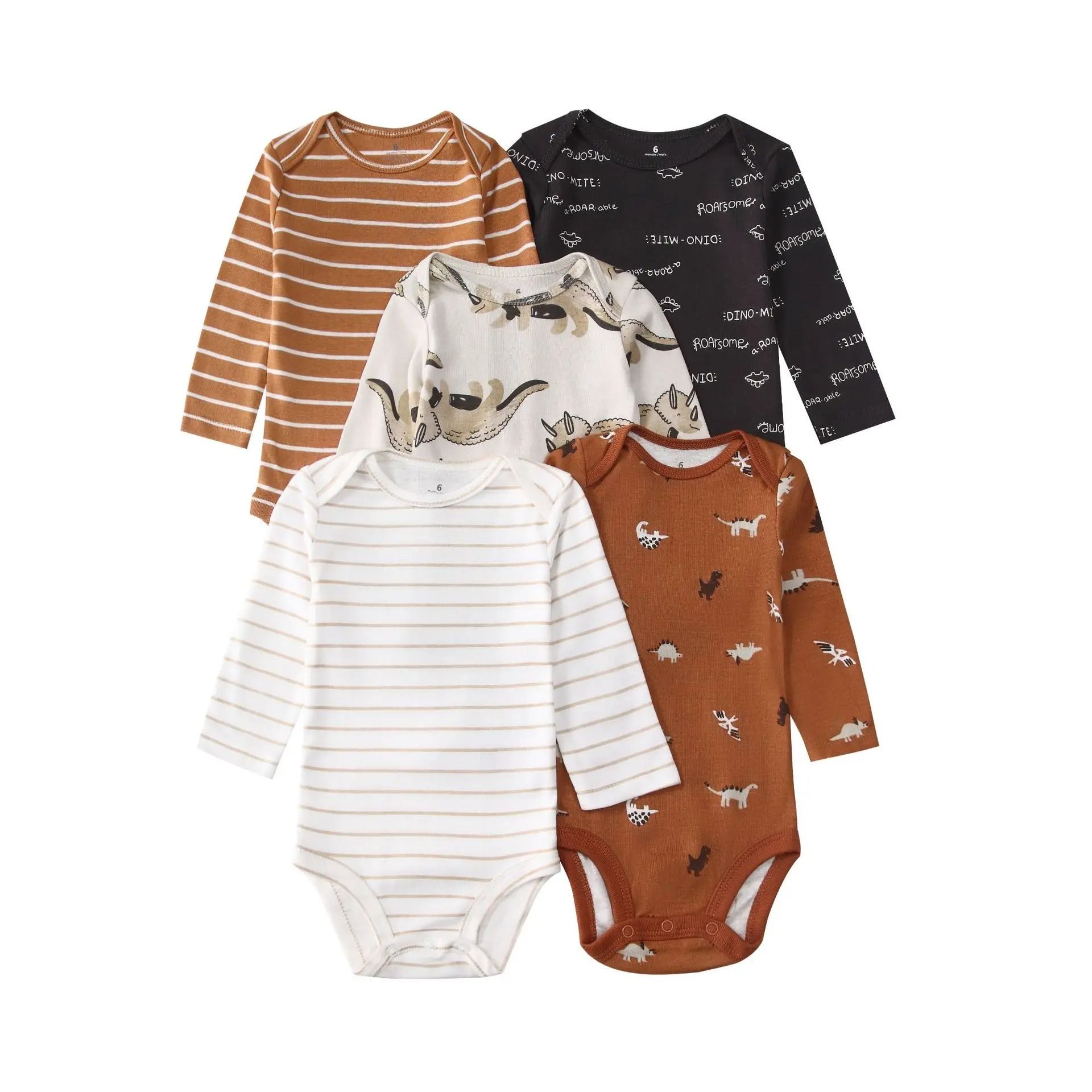5pcs/lots Baby Boy Clothes Sets Newborn Cotton Romper Unisex Baby Girl Clothes Long Sleeve Cartoon Print Ropa Jumpsuits Clothes 6-24M