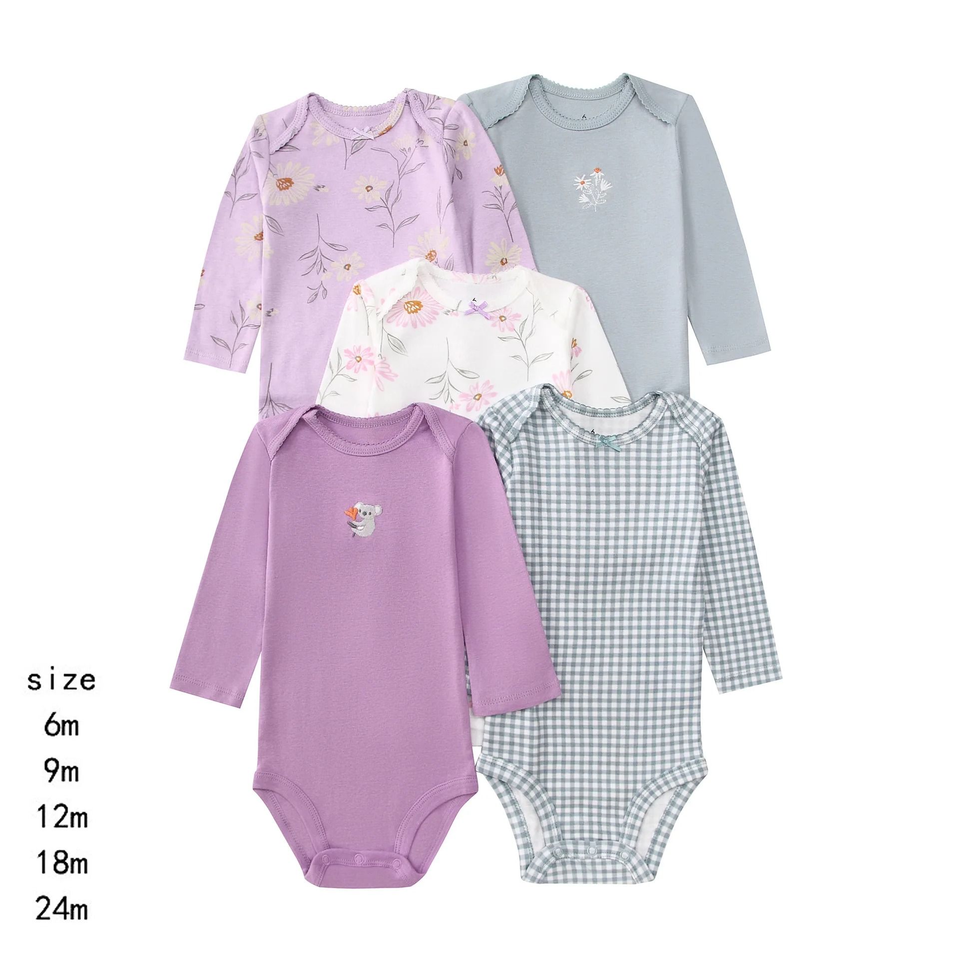5pcs/lots Baby Boy Clothes Sets Newborn Cotton Romper Unisex Baby Girl Clothes Long Sleeve Cartoon Print Ropa Jumpsuits Clothes 6-24M