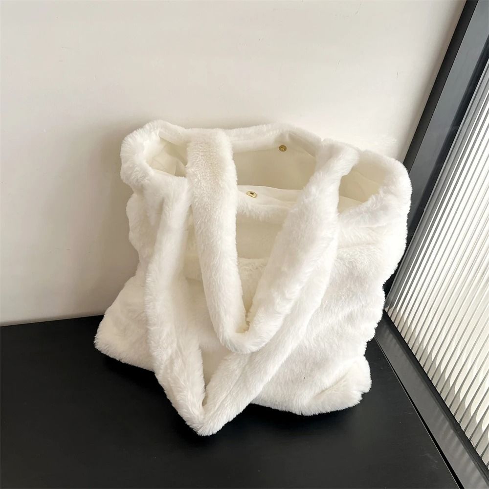 Women's Plush Underarm Bag Winter Lamb Faux Fur Shoulder Bag Solid Color Soft Fluffy Shopper Bags Large Capacity Casual Tote Bag Laptop Bag