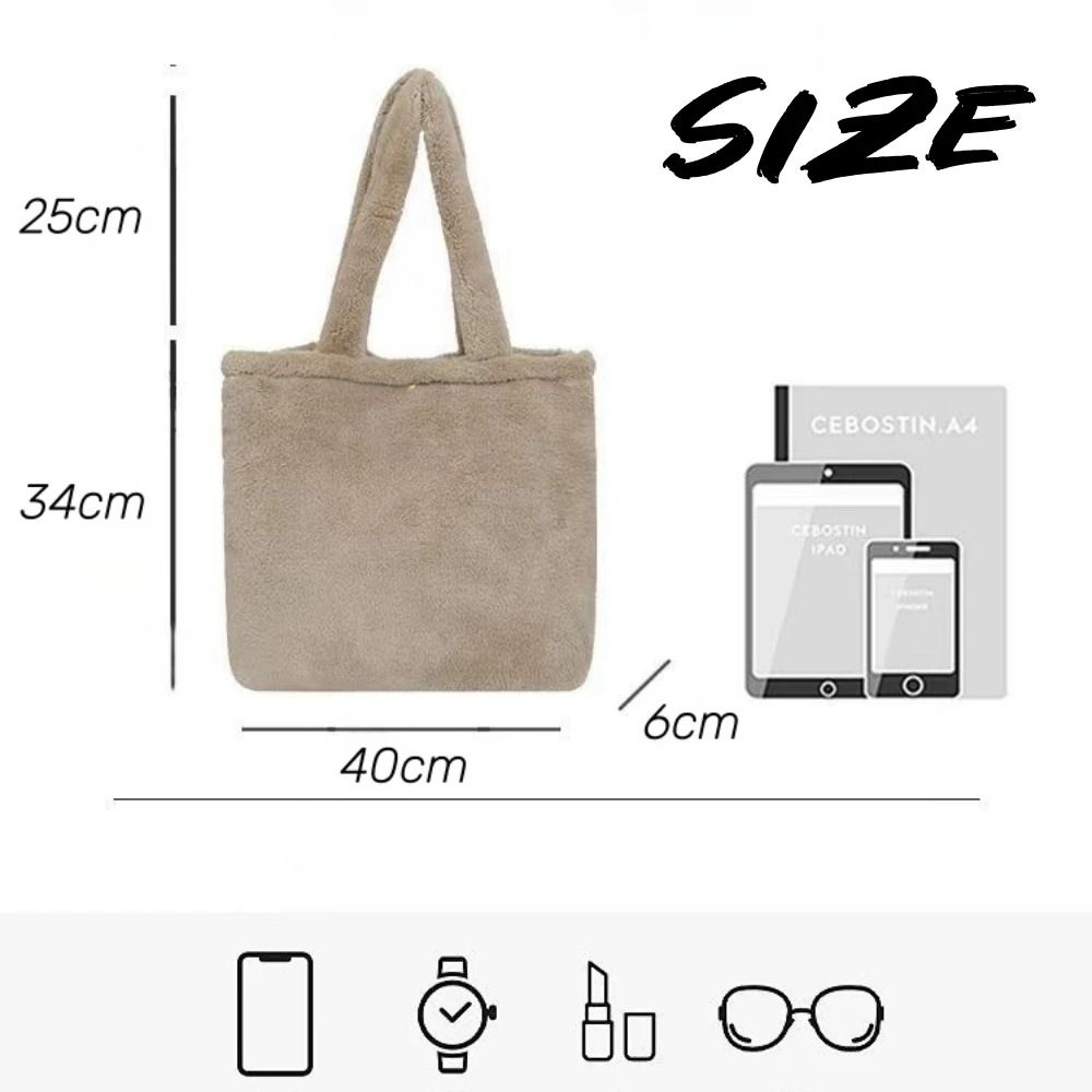 Women's Plush Underarm Bag Winter Lamb Faux Fur Shoulder Bag Solid Color Soft Fluffy Shopper Bags Large Capacity Casual Tote Bag Laptop Bag