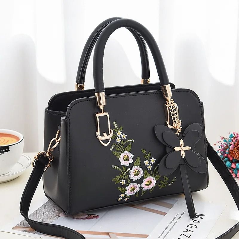 Luxury Embroidered Handle Bags for Women PU Leather Shoulder Crossbody Bag High Quality Messenger Handbag Middle-aged Mommy Bag