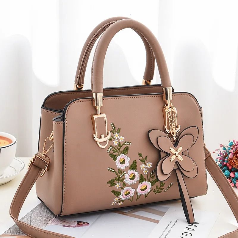 Luxury Embroidered Handle Bags for Women PU Leather Shoulder Crossbody Bag High Quality Messenger Handbag Middle-aged Mommy Bag