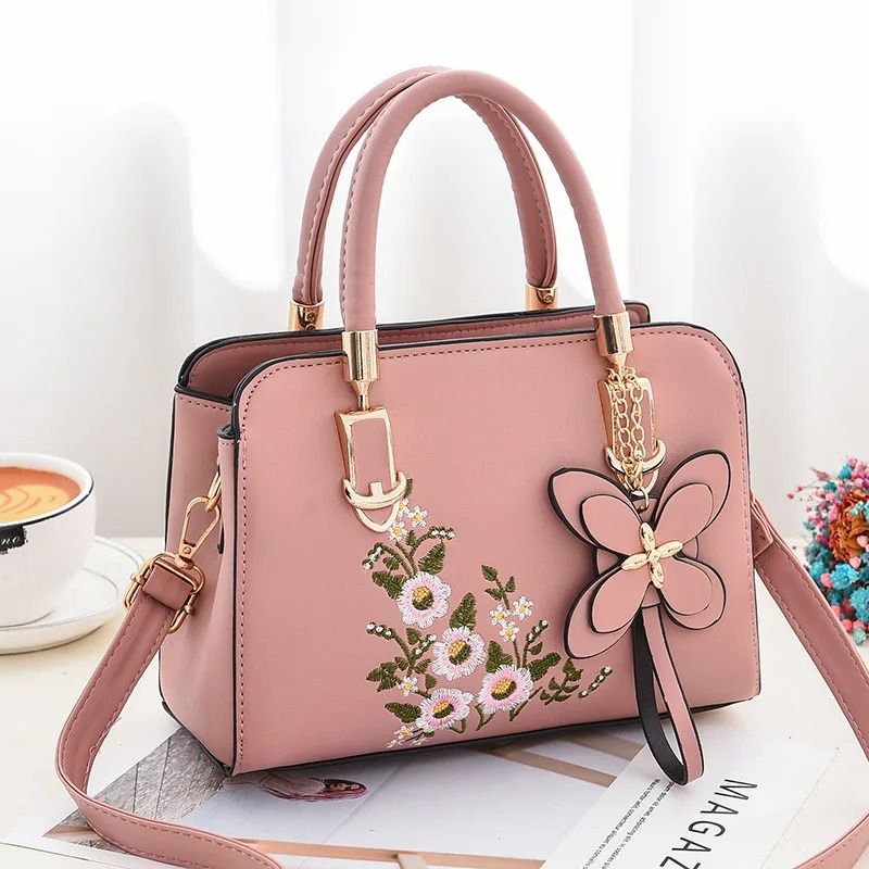 Luxury Embroidered Handle Bags for Women PU Leather Shoulder Crossbody Bag High Quality Messenger Handbag Middle-aged Mommy Bag