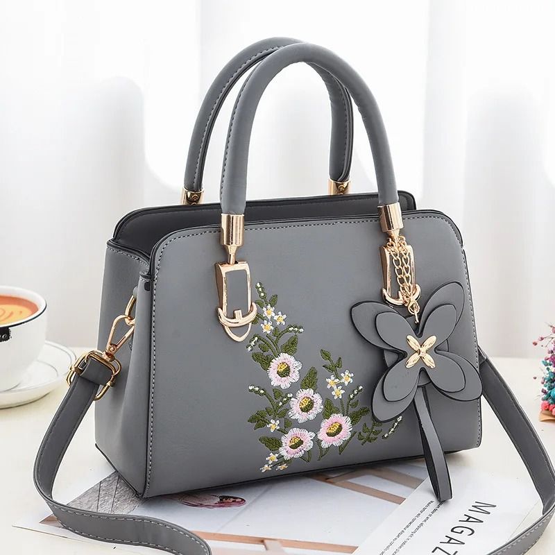 Luxury Embroidered Handle Bags for Women PU Leather Shoulder Crossbody Bag High Quality Messenger Handbag Middle-aged Mommy Bag