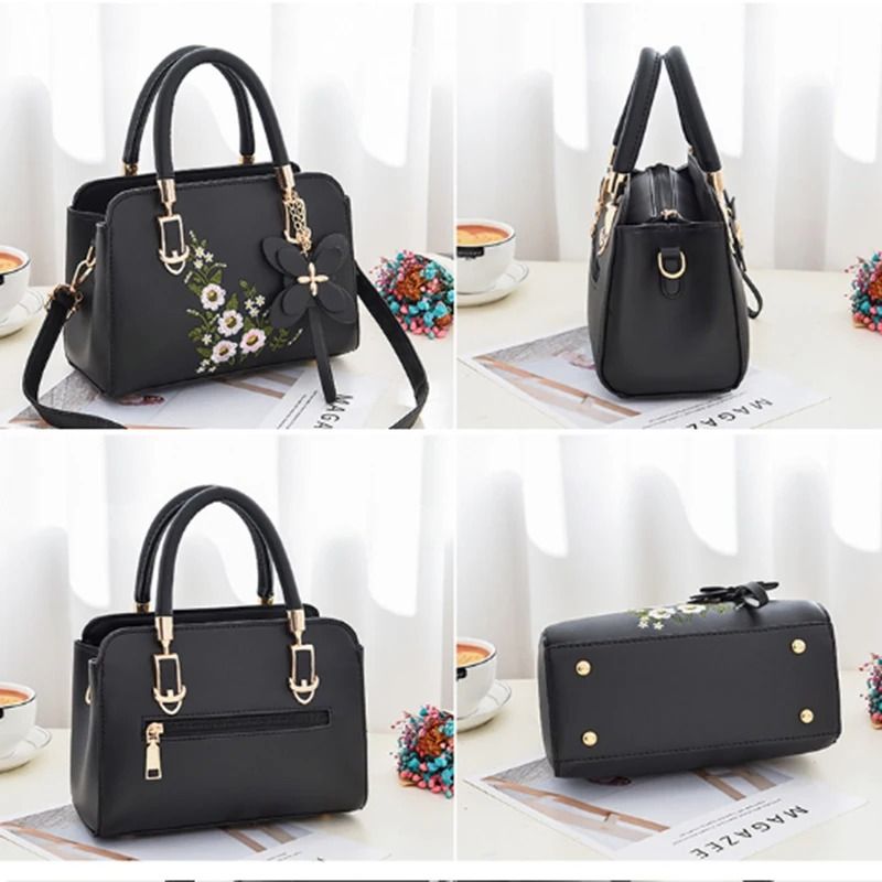 Luxury Embroidered Handle Bags for Women PU Leather Shoulder Crossbody Bag High Quality Messenger Handbag Middle-aged Mommy Bag