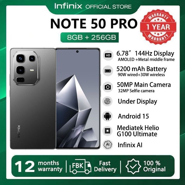 [Limited-time Deal] Infinix Note 50 PRO 256GB+16GB (8+8)GB RAM 6.78" 144Hz Screen Dual SIM Phone 90W 5200mAh 50MP Camera  Android 15 MediaTek Helio G100 Ultimate Metal Middle Frame Smart AI Phones
