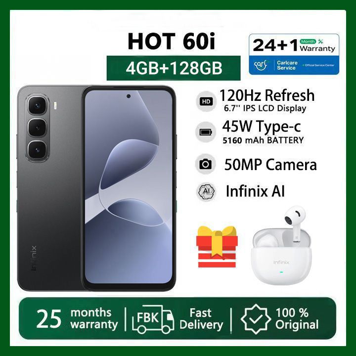 [Free gifts] Infinix Hot 60i 8(4+4)GB RAM+128GB 6.7'' 120Hz 4G Slim Phone Dual SIM 5160mAh 45W Fast Charging 50MP Camera Side Fingerprint Lock IP64 Gyroscope G81 Ultimate One-Tap AI Smart Phones