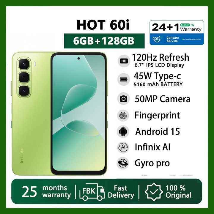 [Black Friday Offer] Infinix Hot 60i 6GB RAM + 128GB 6.7" 120Hz 4G Slim Phone Dual SIM 5160mAh 45W Fast Charging 50MP Camera IP64 Fingerprint Lock Gyroscope MTK G81 Ultimate One-Tap AI Smart Phones