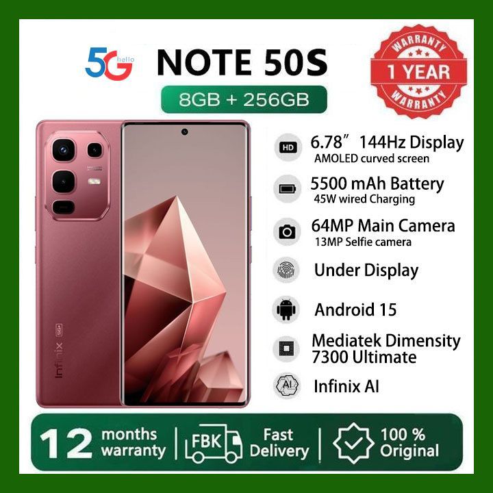 Infinix Note 50S 256GB+16GB (8+8)GB RAM 6.78" 144Hz Screen Dual SIM Slim 5G Phone 63MP Camera 5500mAh Battery 45W charging Android 15 MediaTek Dimensity 7300 Ultimate Smart AI Phones