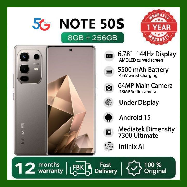 Infinix Note 50S 256GB+16GB (8+8)GB RAM 6.78" 144Hz Screen Dual SIM Slim 5G Phone 63MP Camera 5500mAh Battery 45W charging Android 15 MediaTek Dimensity 7300 Ultimate Smart AI Phones