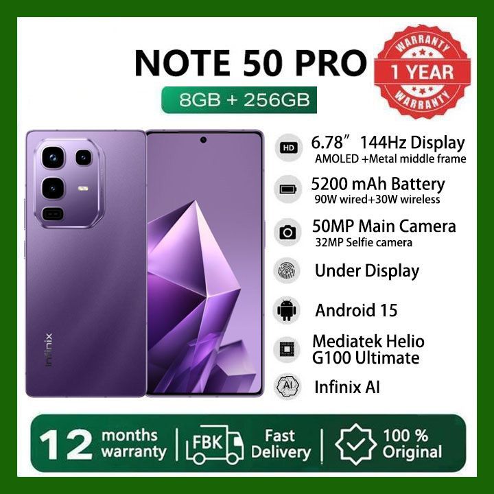 [Black Friday Offer] Infinix Note 50 PRO 256GB+16GB (8+8)GB RAM 6.78" 144Hz Screen Dual SIM Slim Phone 90W 5200mAh 50MP Camera  Android 15 MediaTek Helio G100 Ultimate Meta Frame Smart AI Phones