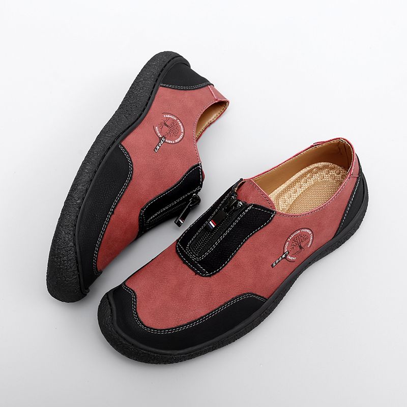 SocNoDn Men's Fashion Male Casual Spring Summer Genuine Leather Loafers Zipper Office Worker Walking Hiking Soft Shoes Durable