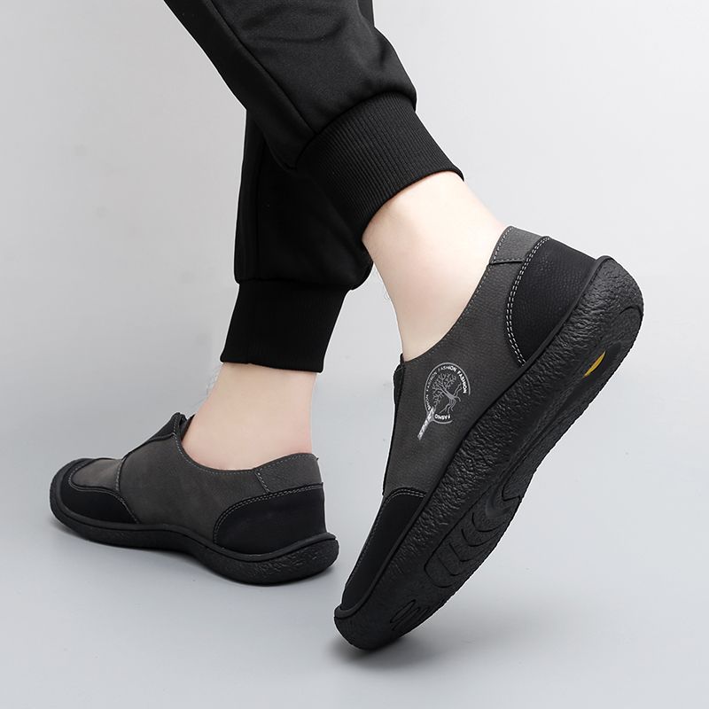 SocNoDn Men's Fashion Male Casual Spring Summer Genuine Leather Loafers Zipper Office Worker Walking Hiking Soft Shoes Durable