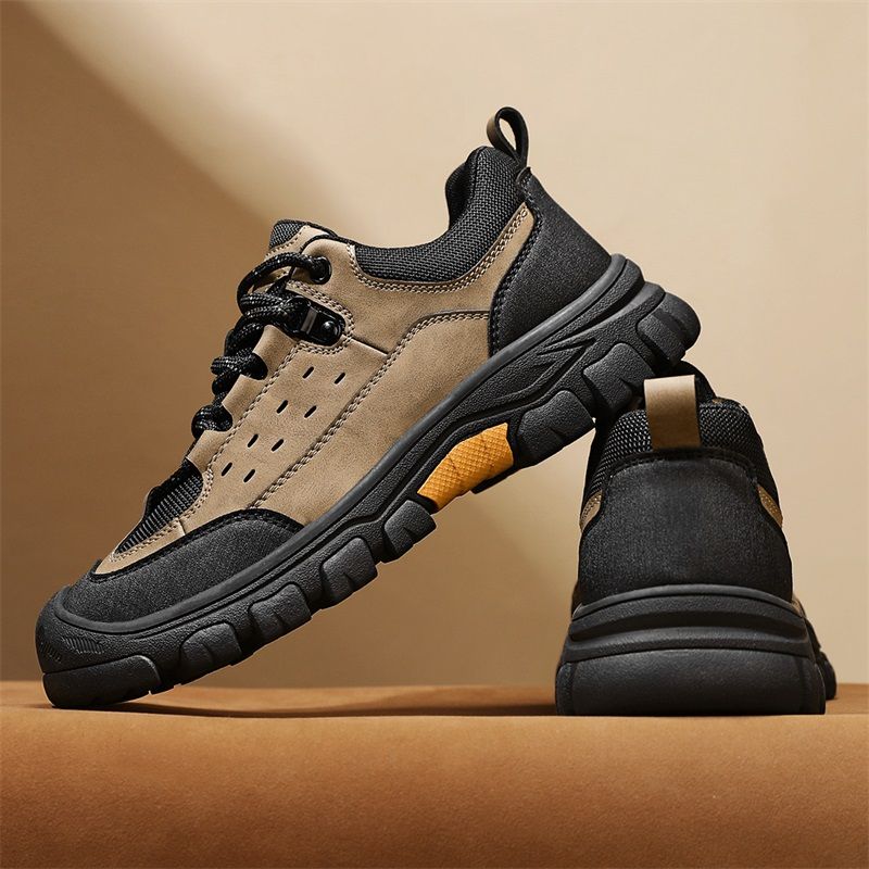 SocNoDn Men's Fashion Genuine Leather Trekking Shoes Men Walking Casual Trend Office Worker Hiking Lace-up Boots Shoes Luxury