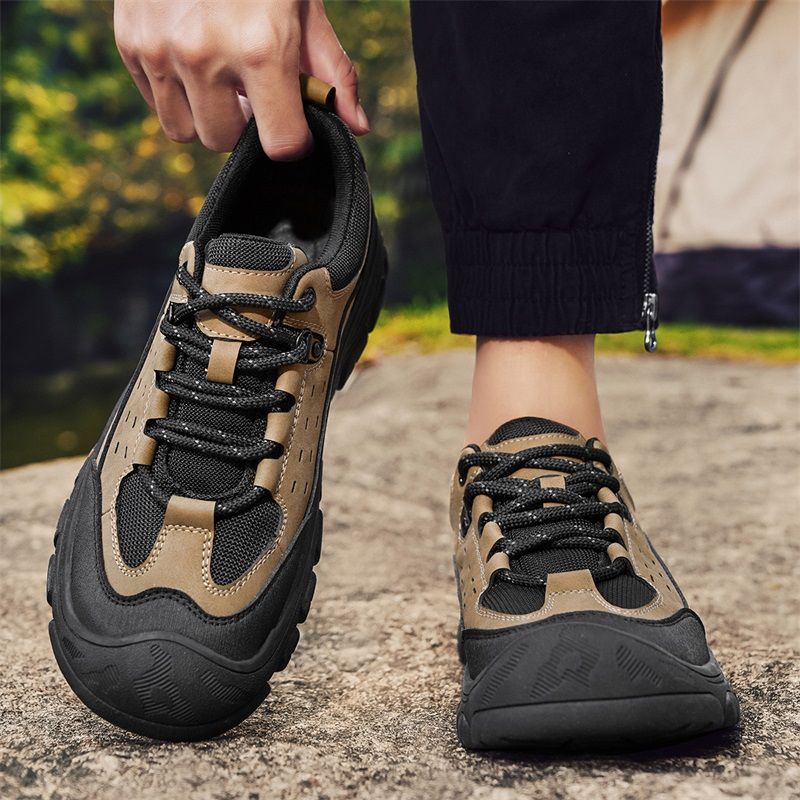 SocNoDn Men's Fashion Genuine Leather Trekking Shoes Men Walking Casual Trend Office Worker Hiking Lace-up Boots Shoes Luxury