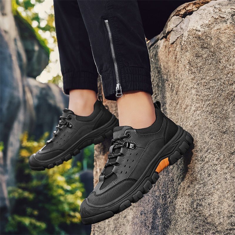SocNoDn Men's Fashion Genuine Leather Trekking Shoes Men Walking Casual Trend Office Worker Hiking Lace-up Boots Shoes Luxury