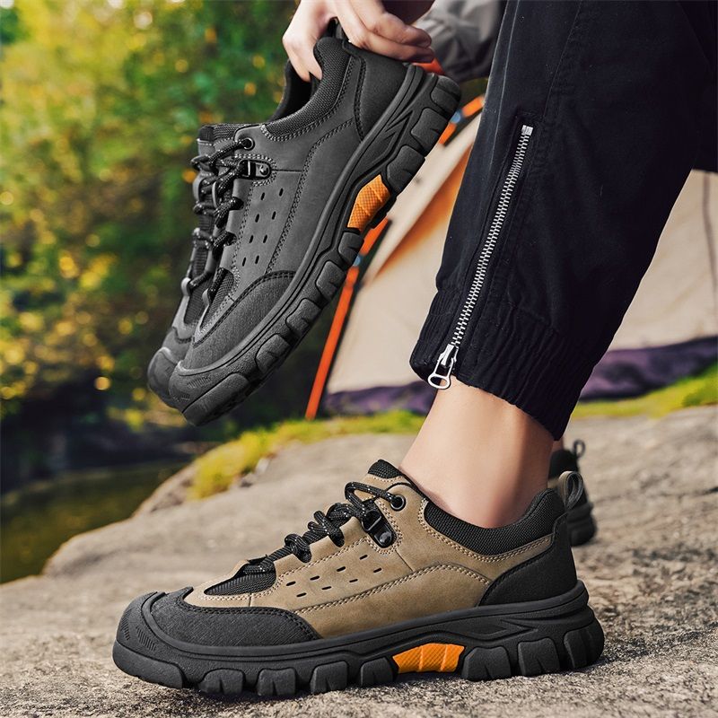 SocNoDn Men's Fashion Genuine Leather Trekking Shoes Men Walking Casual Trend Office Worker Hiking Lace-up Boots Shoes Luxury