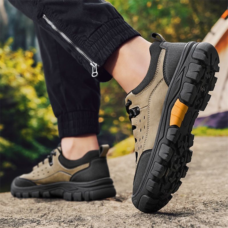 SocNoDn Men's Fashion Genuine Leather Trekking Shoes Men Walking Casual Trend Office Worker Hiking Lace-up Boots Shoes Luxury