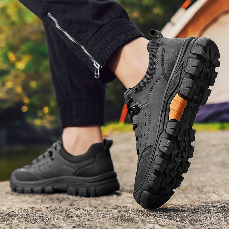 SocNoDn Men's Fashion Genuine Leather Trekking Shoes Men Walking Casual Trend Office Worker Hiking Lace-up Boots Shoes Luxury