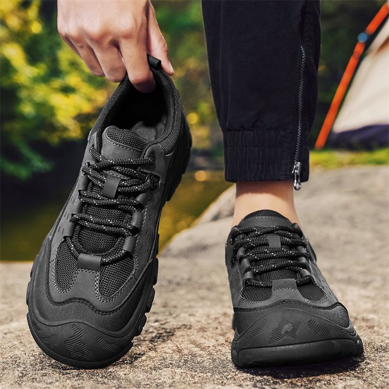 SocNoDn Men's Fashion Genuine Leather Trekking Shoes Men Walking Casual Trend Office Worker Hiking Lace-up Boots Shoes Luxury