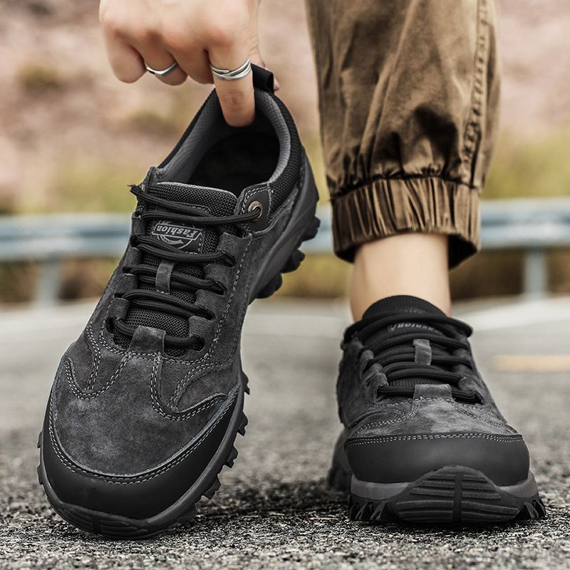 SocNoDn Men's Fashion Genuine Leather Trekking Shoes Men Walking Casual Trend Office Worker Hiking Climbing Lace-up Boots Shoes Luxury