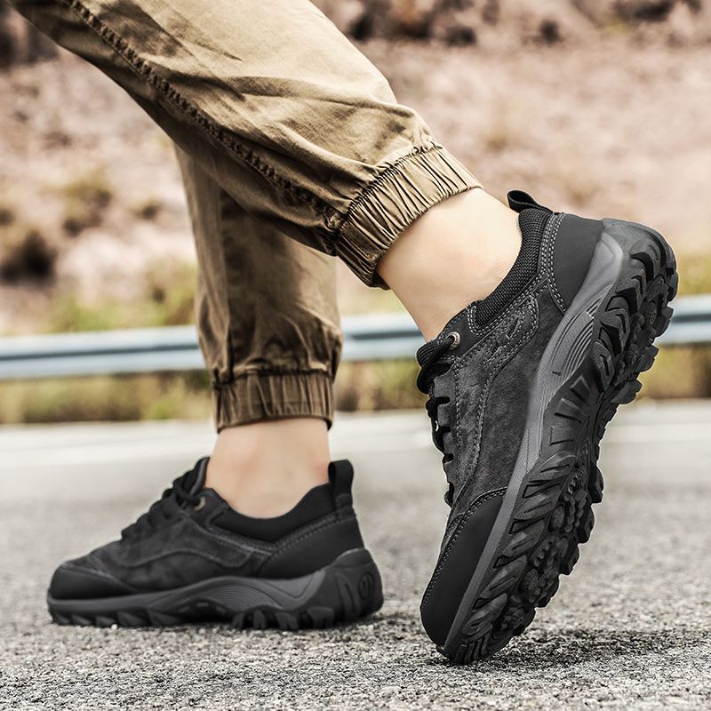 SocNoDn Men's Fashion Genuine Leather Trekking Shoes Men Walking Casual Trend Office Worker Hiking Climbing Lace-up Boots Shoes Luxury