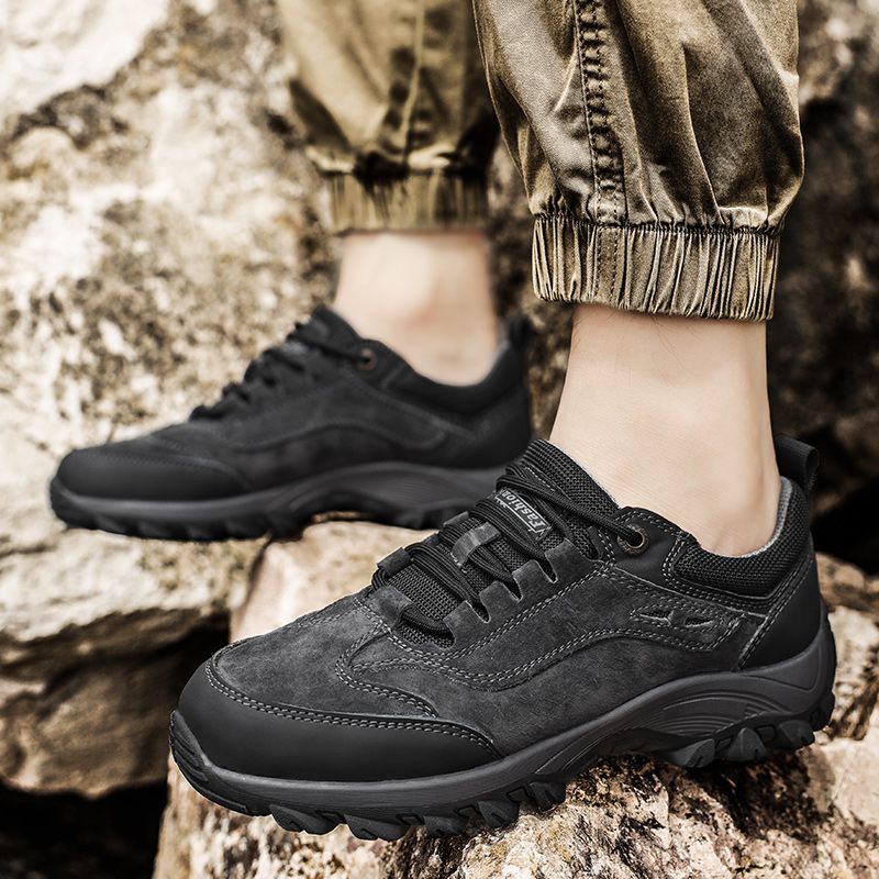 SocNoDn Men's Fashion Genuine Leather Trekking Shoes Men Walking Casual Trend Office Worker Hiking Climbing Lace-up Boots Shoes Luxury