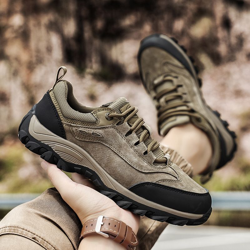SocNoDn Men's Fashion Genuine Leather Trekking Shoes Men Walking Casual Trend Office Worker Hiking Climbing Lace-up Boots Shoes Luxury