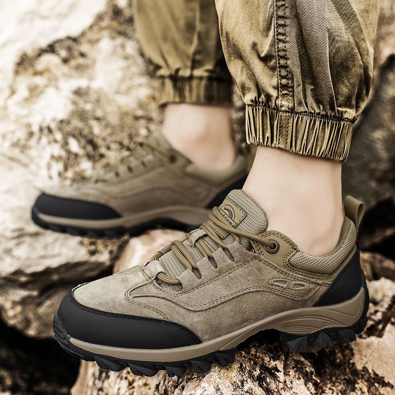 SocNoDn Men's Fashion Genuine Leather Trekking Shoes Men Walking Casual Trend Office Worker Hiking Climbing Lace-up Boots Shoes Luxury