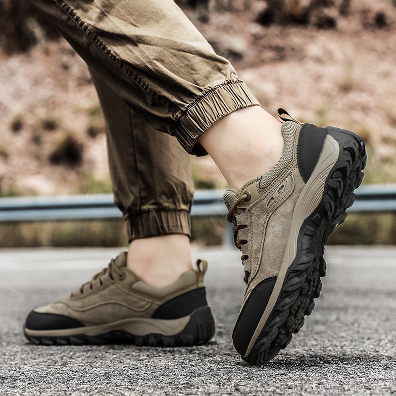 SocNoDn Men's Fashion Genuine Leather Trekking Shoes Men Walking Casual Trend Office Worker Hiking Climbing Lace-up Boots Shoes Luxury