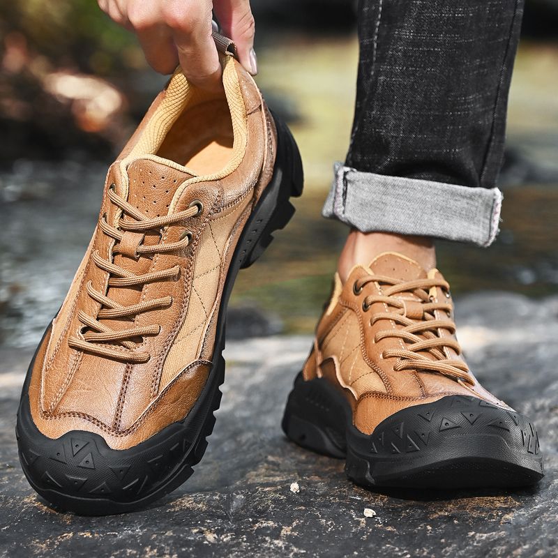 SocNoDn Men's Fashion Genuine Leather Climbing Trekking Shoes Men Walking Casual Trend Office Worker Hiking Lace-up Boots Shoes Luxury