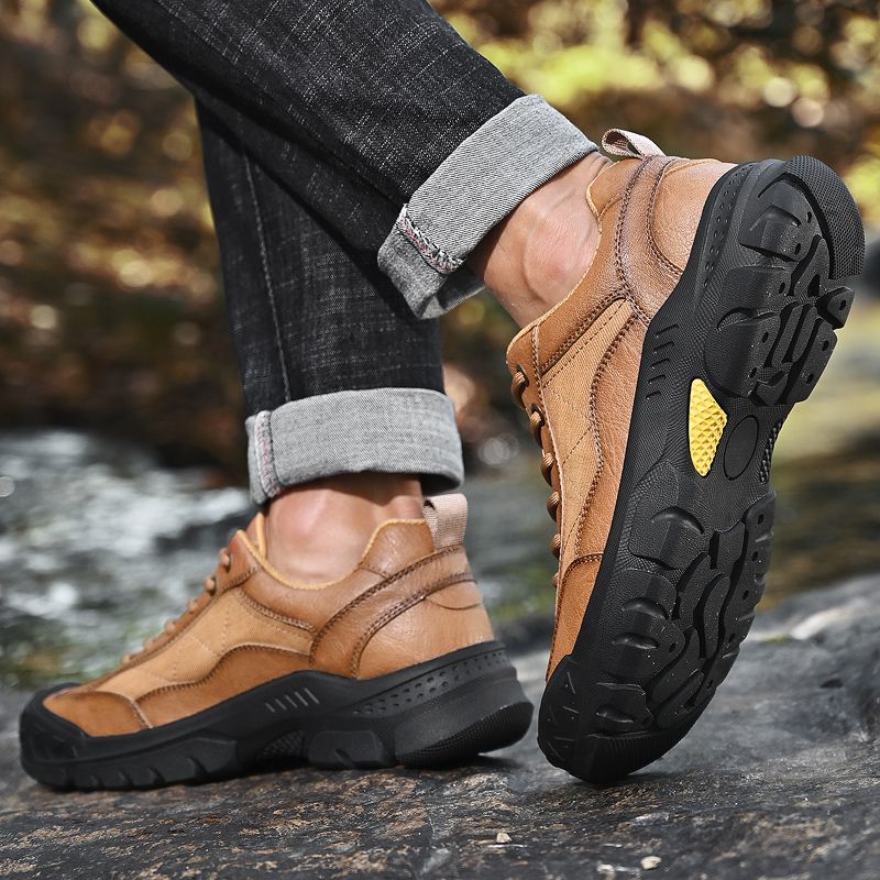 SocNoDn Men's Fashion Genuine Leather Climbing Trekking Shoes Men Walking Casual Trend Office Worker Hiking Lace-up Boots Shoes Luxury
