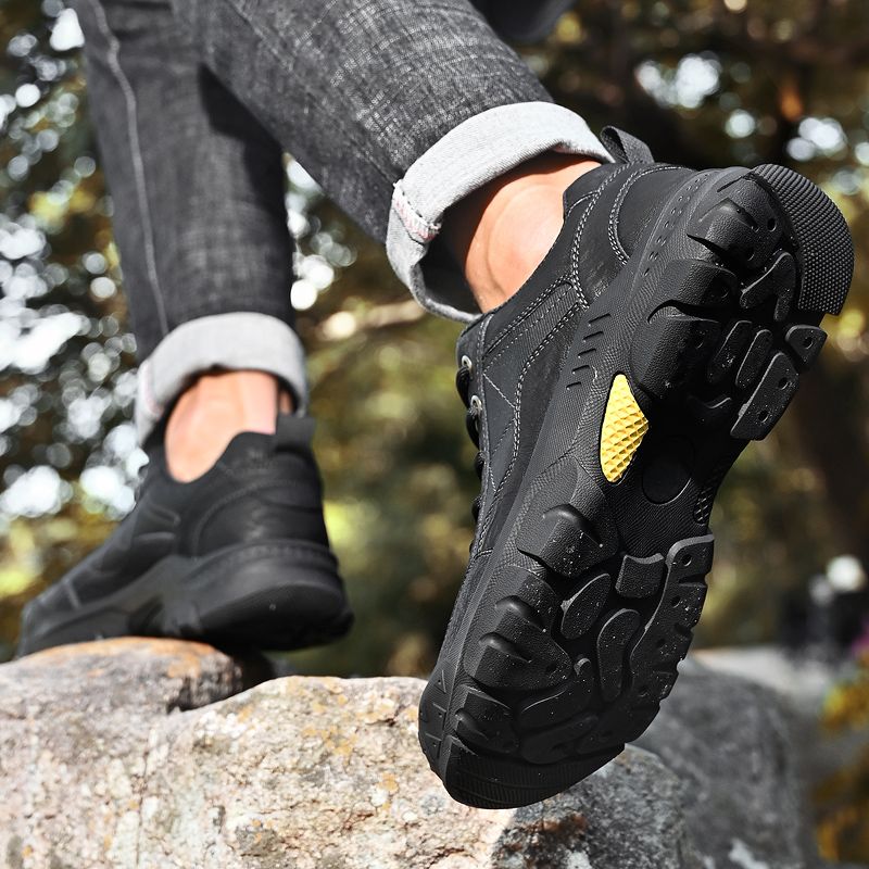 SocNoDn Men's Fashion Genuine Leather Climbing Trekking Shoes Men Walking Casual Trend Office Worker Hiking Lace-up Boots Shoes Luxury