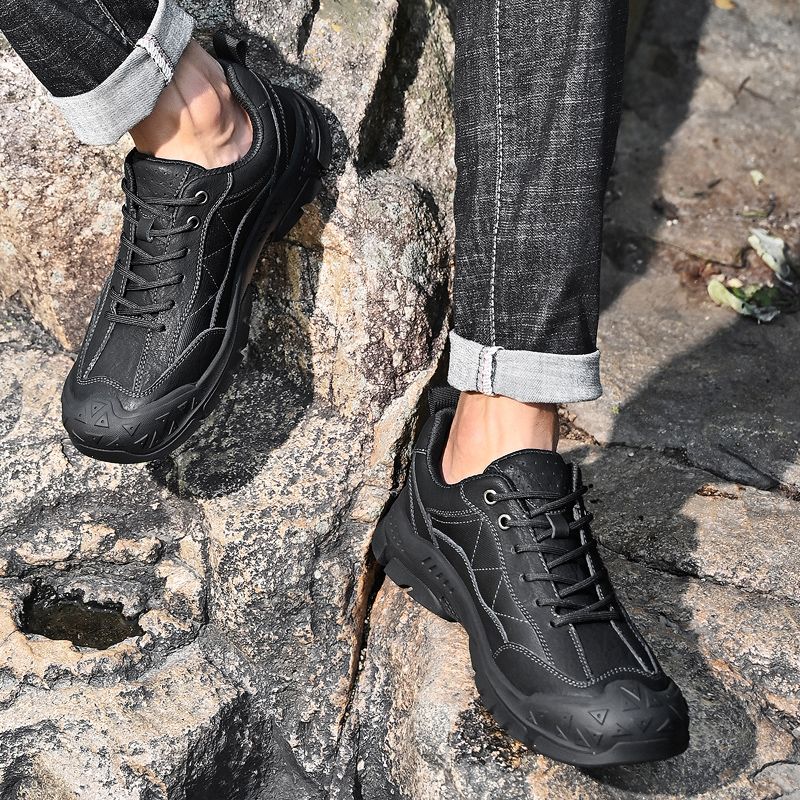 SocNoDn Men's Fashion Genuine Leather Climbing Trekking Shoes Men Walking Casual Trend Office Worker Hiking Lace-up Boots Shoes Luxury