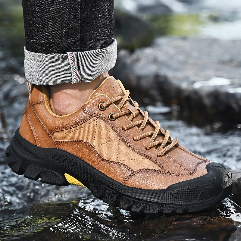 SocNoDn Men's Fashion Genuine Leather Climbing Trekking Shoes Men Walking Casual Trend Office Worker Hiking Lace-up Boots Shoes Luxury