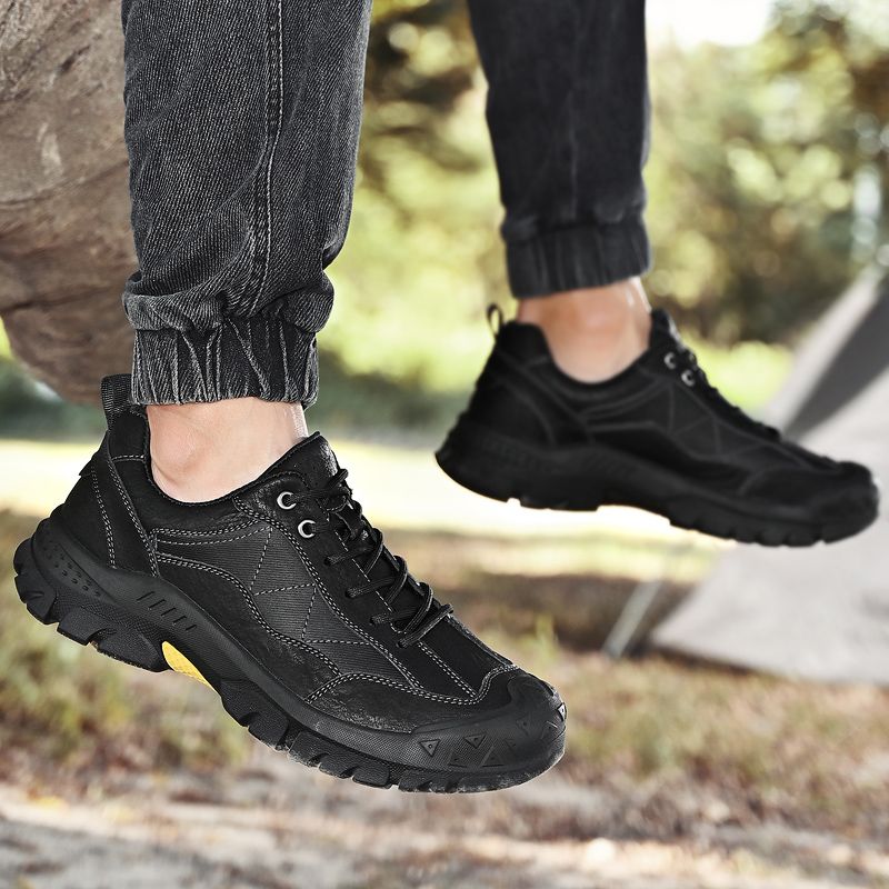 SocNoDn Men's Fashion Genuine Leather Climbing Trekking Shoes Men Walking Casual Trend Office Worker Hiking Lace-up Boots Shoes Luxury