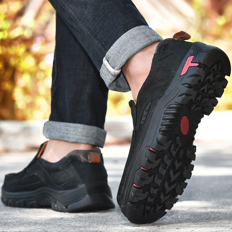 SocNoDn Mens Fashion Casual Genuine Leather Loafers Boots Men Luxury Climbing Hiking Sneakers Shoes