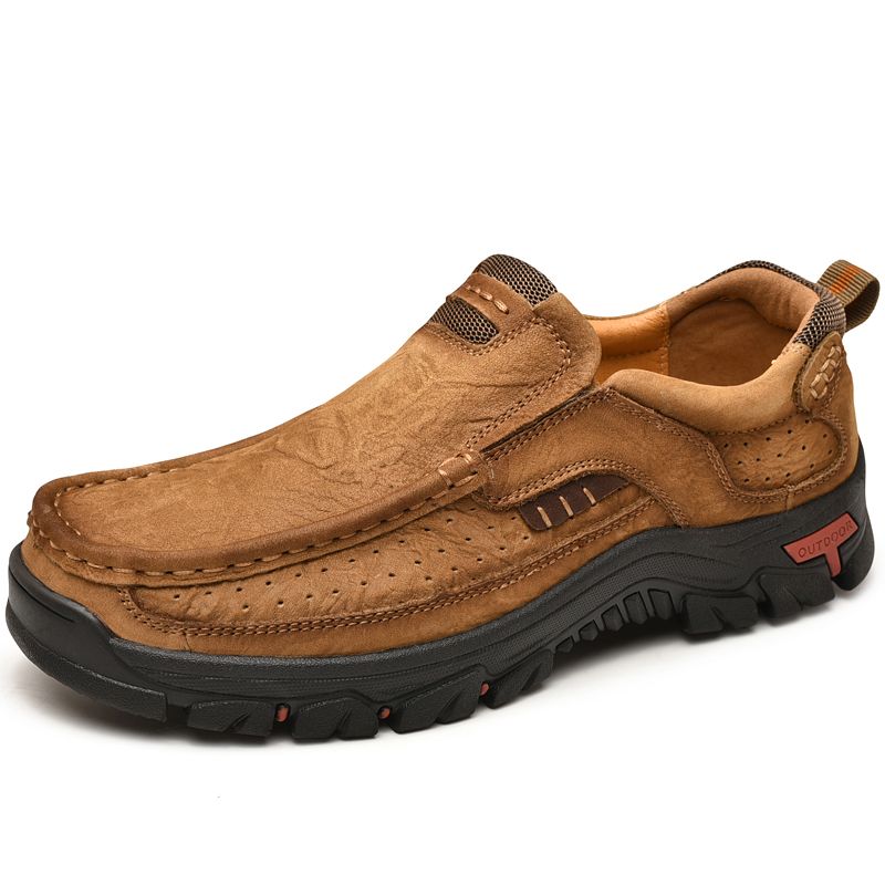 SocNoDn Mens Fashion Casual Genuine Leather Loafers Boots Men Luxury Climbing Hiking Sneakers Shoes