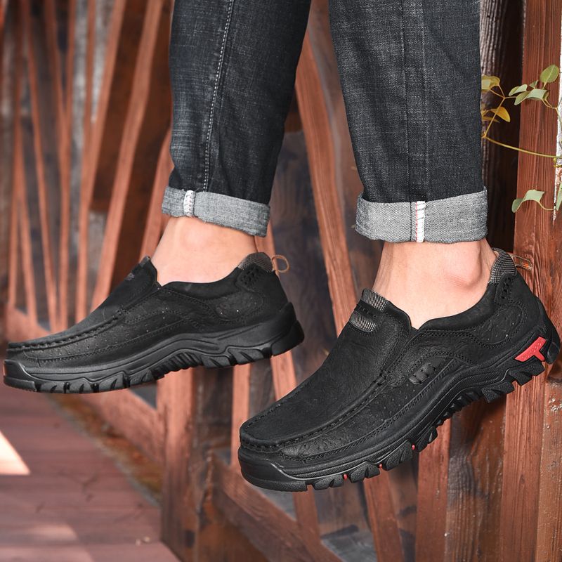SocNoDn Mens Fashion Casual Genuine Leather Loafers Boots Men Luxury Climbing Hiking Sneakers Shoes