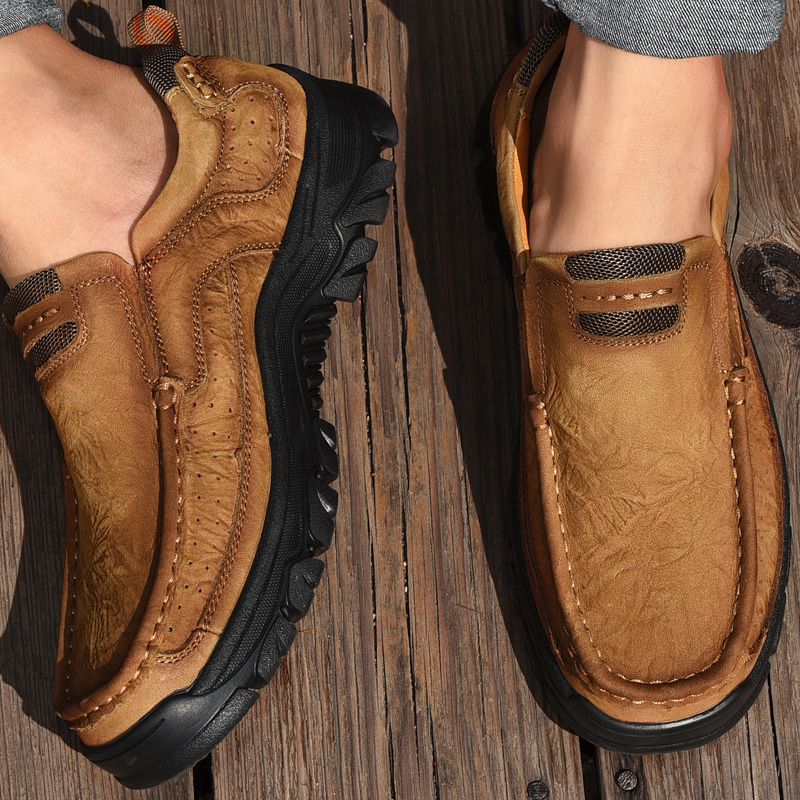 SocNoDn Mens Fashion Casual Genuine Leather Loafers Boots Men Luxury Climbing Hiking Sneakers Shoes