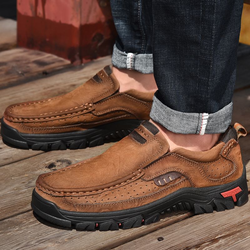 SocNoDn Mens Fashion Casual Genuine Leather Loafers Boots Men Luxury Climbing Hiking Sneakers Shoes