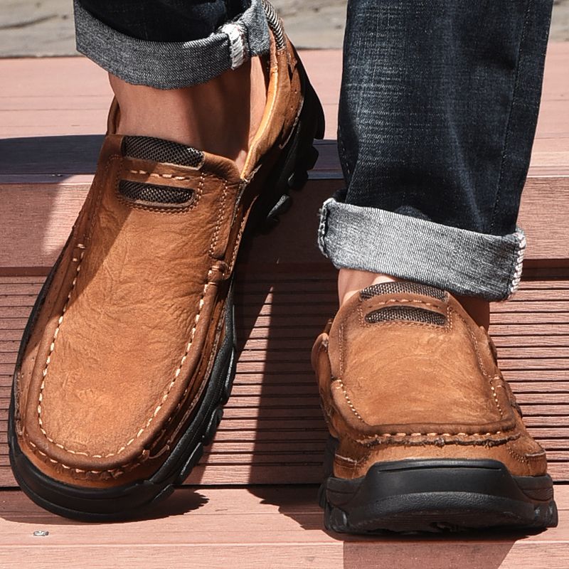 SocNoDn Mens Fashion Casual Genuine Leather Loafers Boots Men Luxury Climbing Hiking Sneakers Shoes