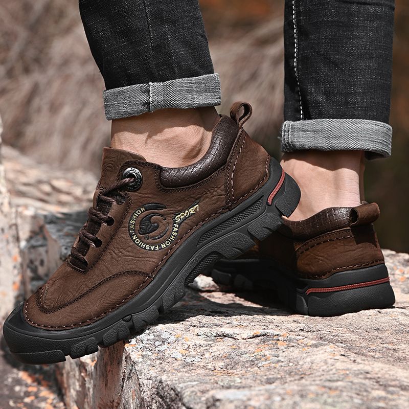 SocNoDn Men Fashion Casual Upper Leather Boots Men Hiking Work Ankle Boots Shoes Quality Luxury
