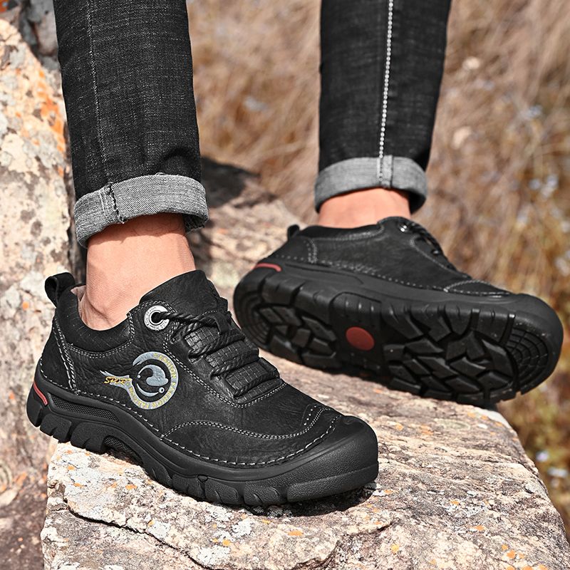 SocNoDn Men Fashion Casual Upper Leather Boots Men Hiking Work Ankle Boots Shoes Quality Luxury